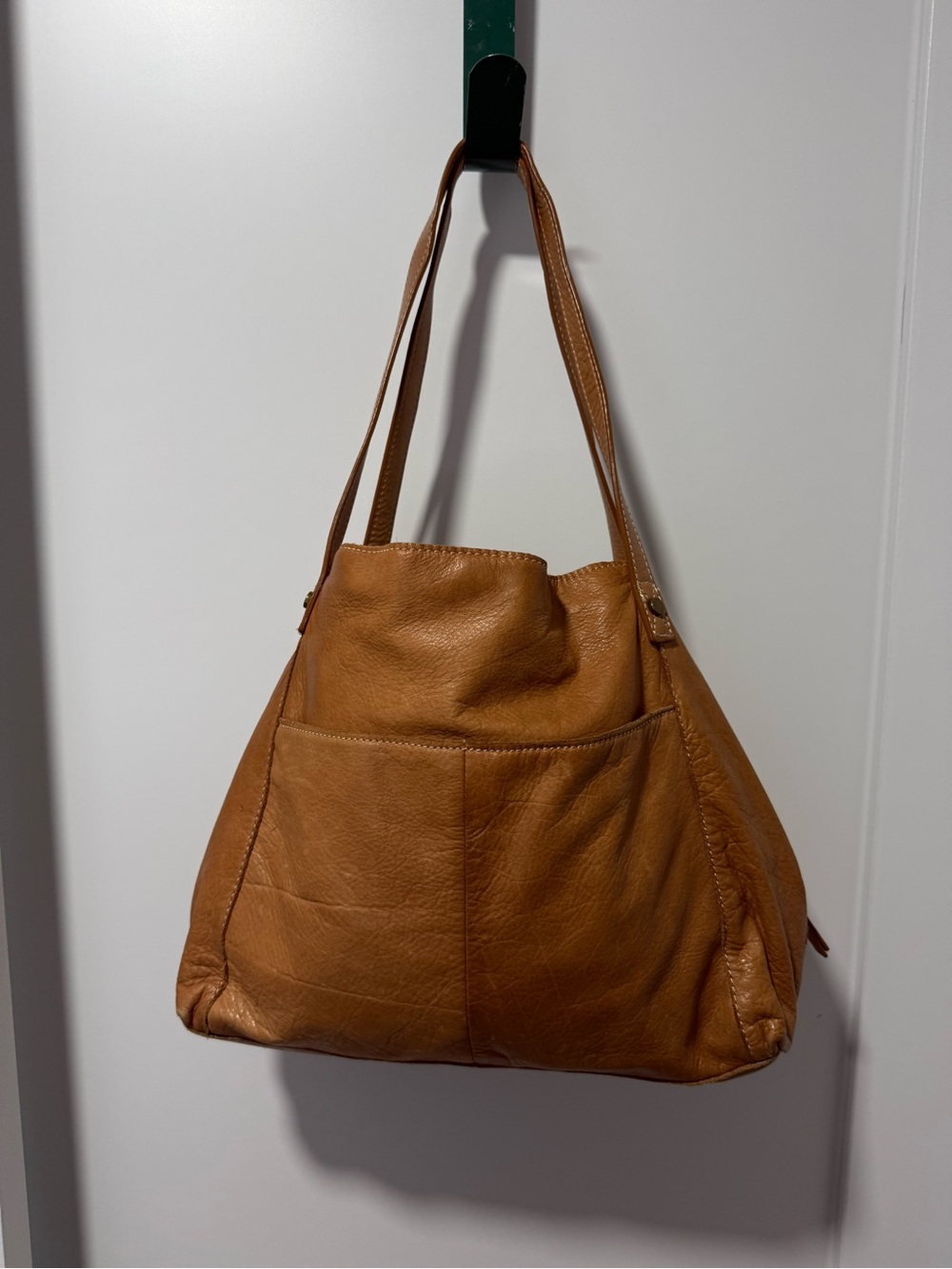 American Leather Co triple entry Leather Shoulder Bag in cognac color